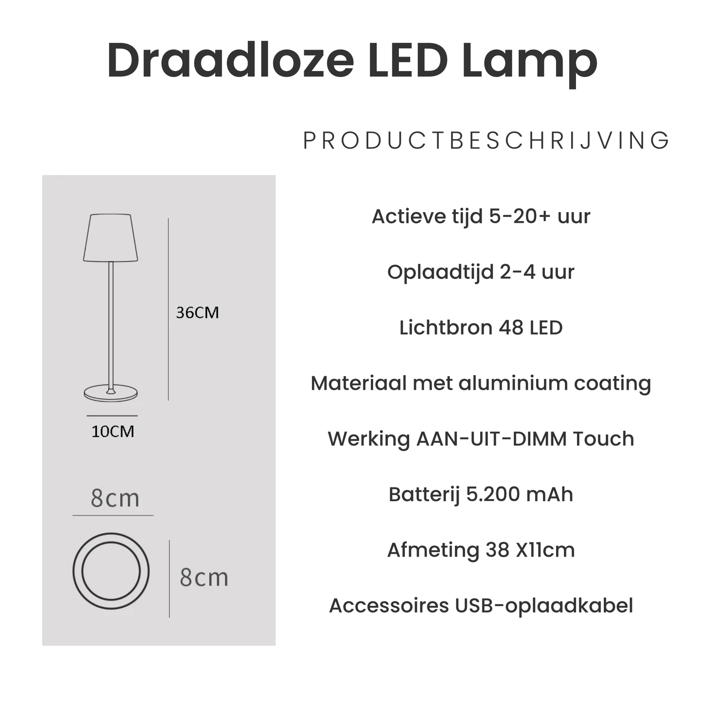 Draadloze Oplaadbare Tafellamp | 1+1 is Gratis