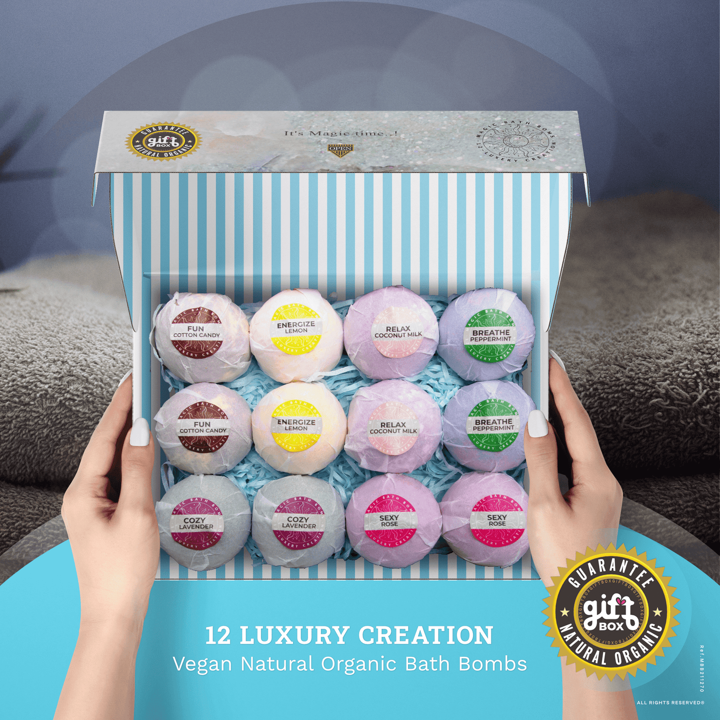 Magic Bath Bombs - Luxury Creation - Vegan Natural Organic 12 pieces