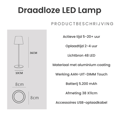 Draadloze Oplaadbare Tafellamp | 1+1 is Gratis