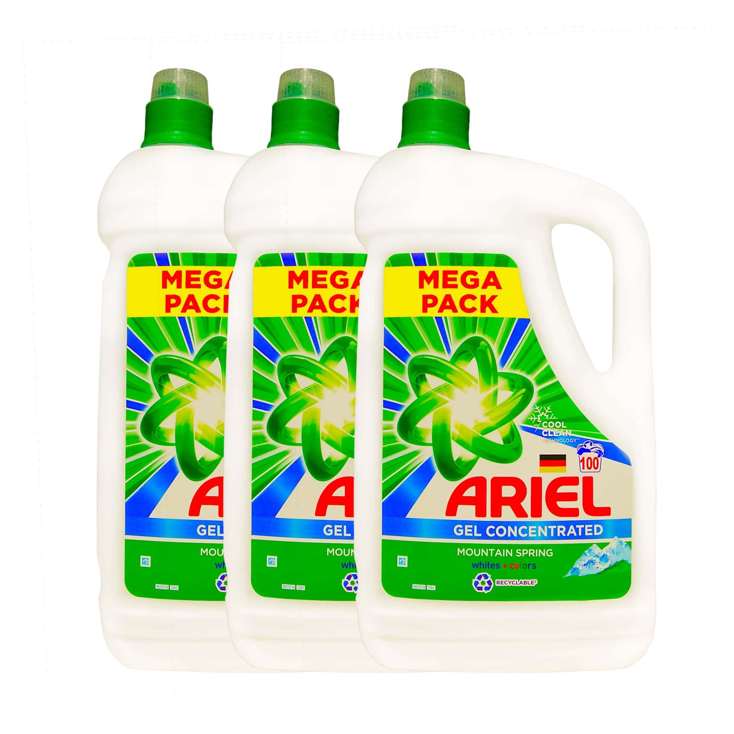 Ariel Gel Concentrated Mountain Spring White + Color - Voordeelverpakking - 3 x 5.050L. - Wasmiddel Voor 300 Wasbeurten