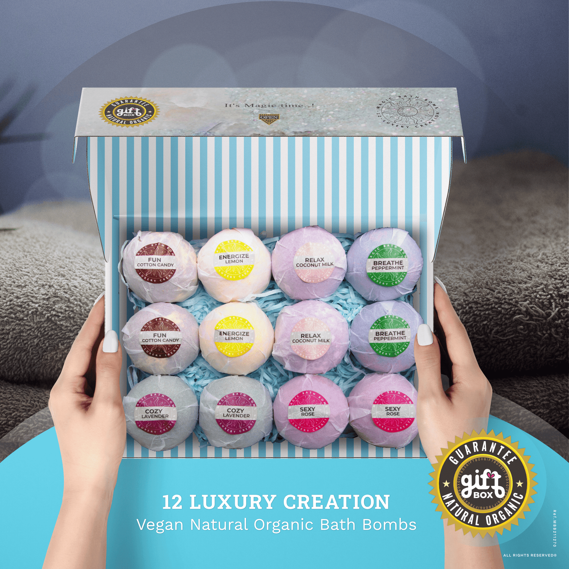 Magic Bath Bombs - Luxury Creation - Vegan Natural Organic 12 pieces